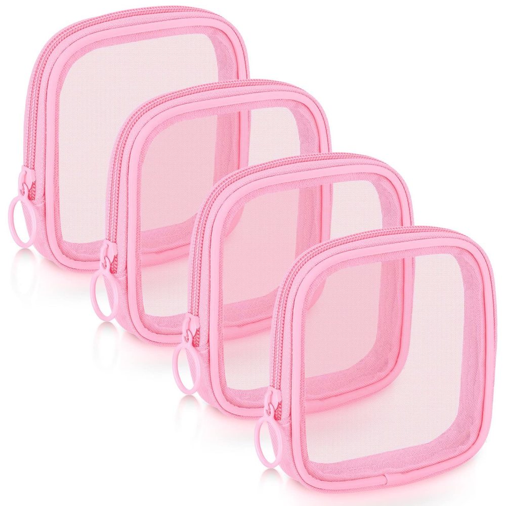 4 Pcs Mesh Makeup Bag Mesh Cosmetic Bag Travel Toiletry Pouch With Zipper Mini😺